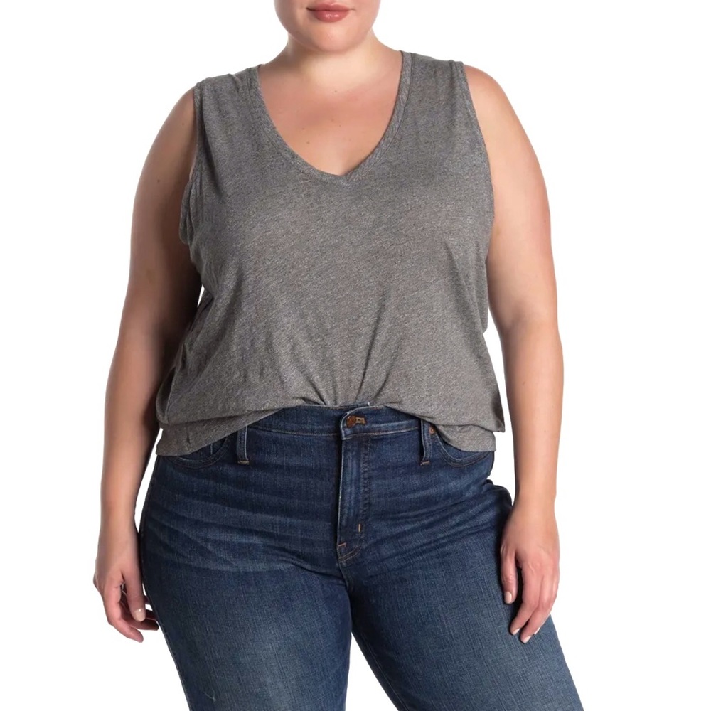 Madewell V-Neck Lightweight Sleeveless Heather Pewter Grey Tank Top Size XXL
